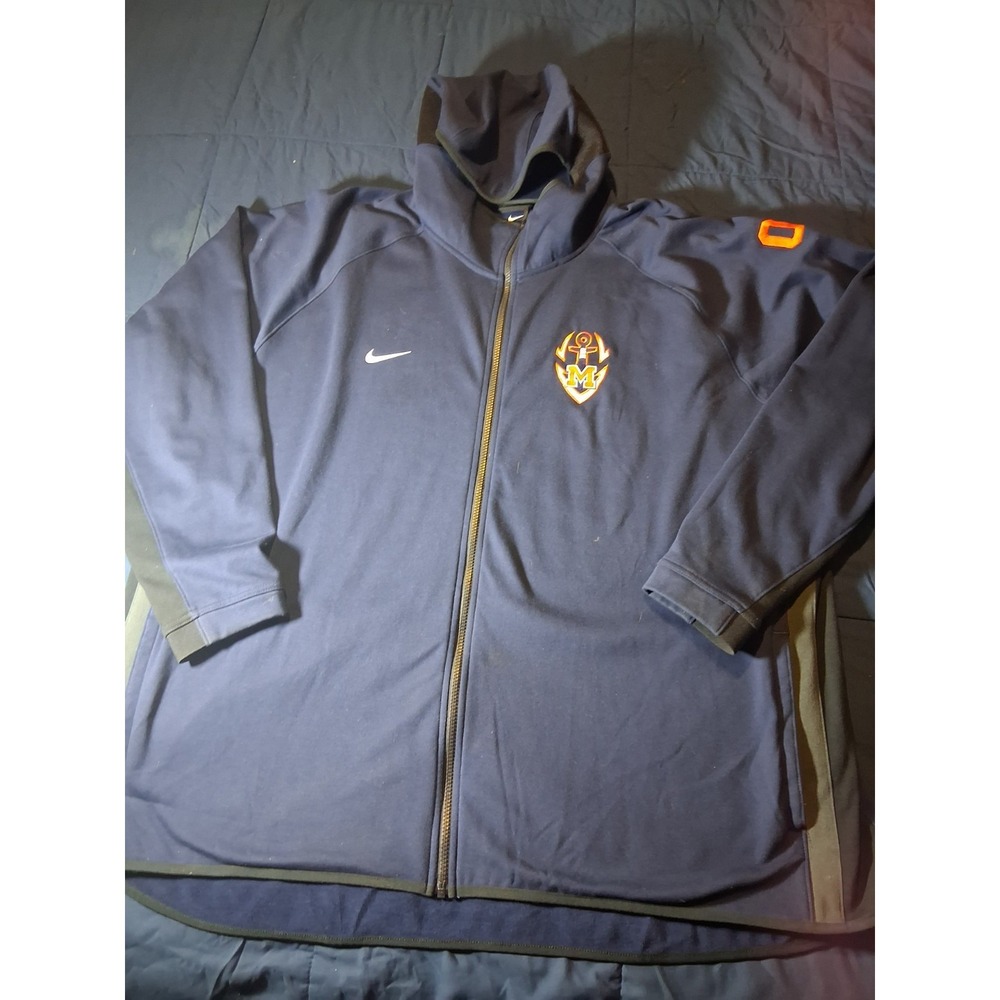 Nike Showtime THERMA-FIT Navy Blue Full-Zip Hoodie with Orange Logo